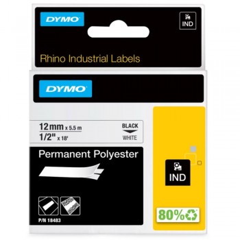 CINTA PARA ROTULADORA DYMO RHINO 18483 12MM NEGRO SOBRE BLANCO POLIÉSTER