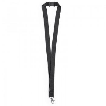 CORDÓN LANYARD CON MOSQUETÓN METÁLICO Y CIERRE DE SEGURIDAD NEGRO